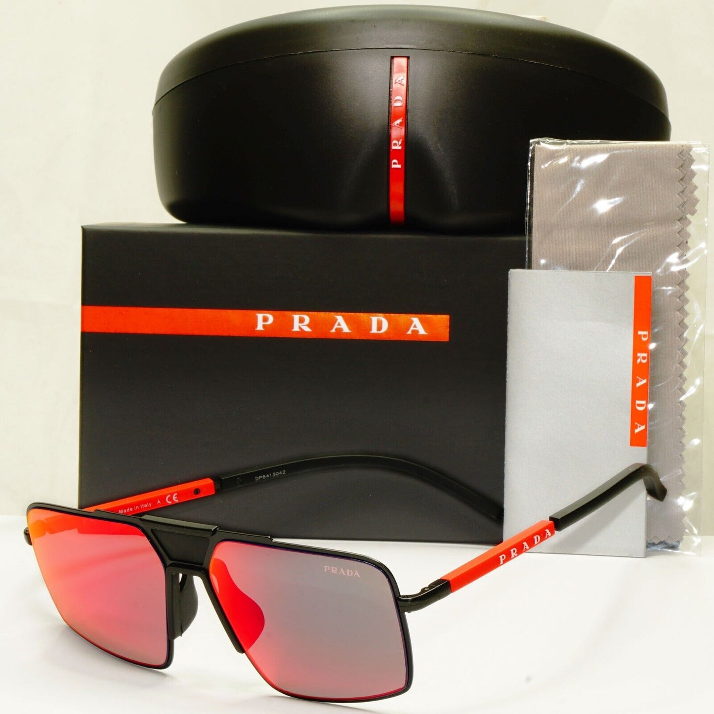 Prada Black Sunglasses Red Grey Mirror Square Chameleon Tint SPS 52X 1BO-01M [A]