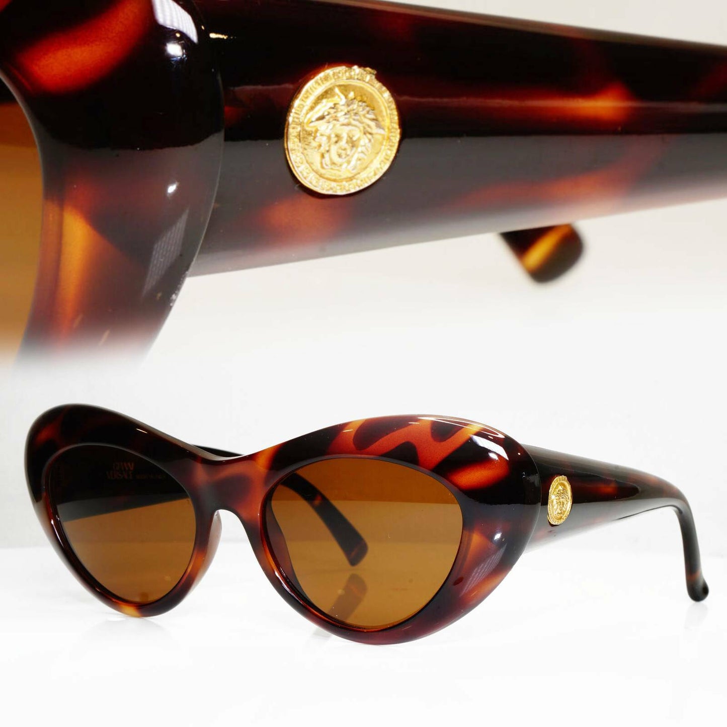 Gianni Versace 1993 Gold Medusa Sunglasses Brown Havana MOD 3S6 COL 900T0 29066