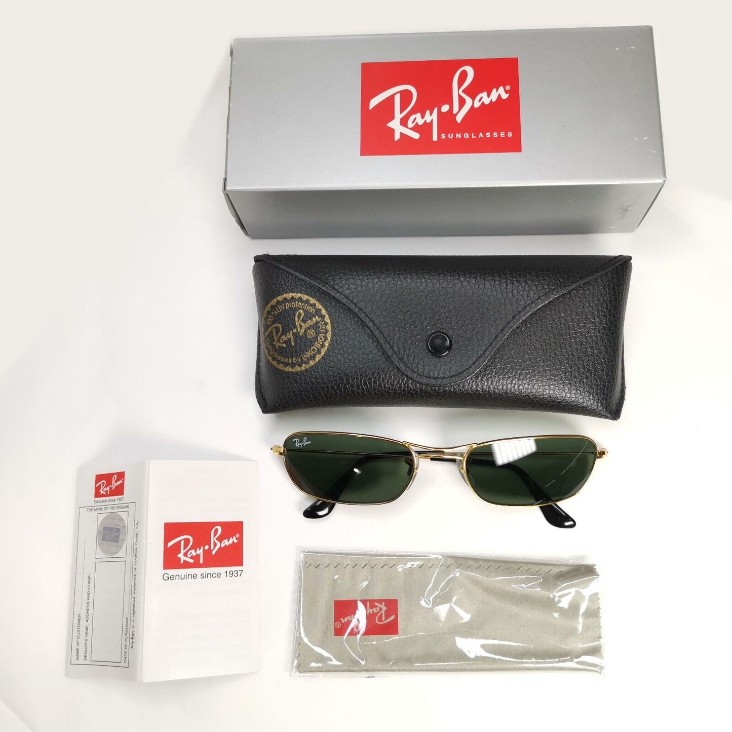 Ray-Ban Sunglasses Year 2009 Slim Sleek Rectangle Gold Green RB 3381 001 56mm