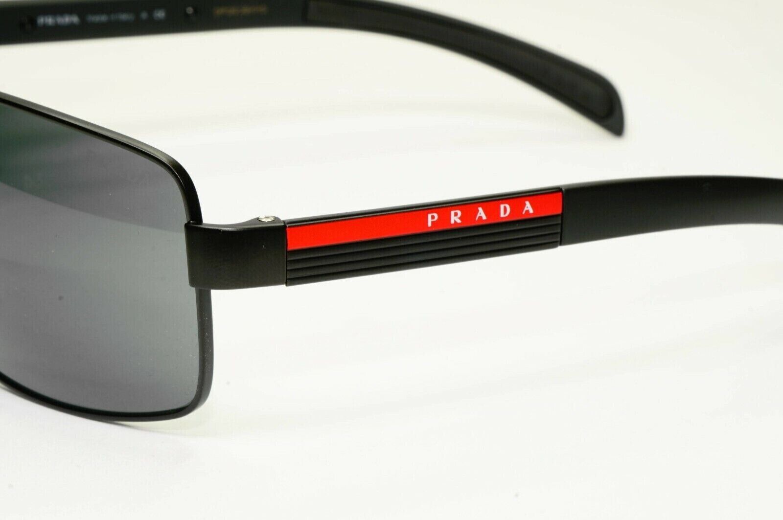 Prada Sunglasses Black Square Square Metal Sport Red Stripe SPS 54I 1BO-1A1 [A]