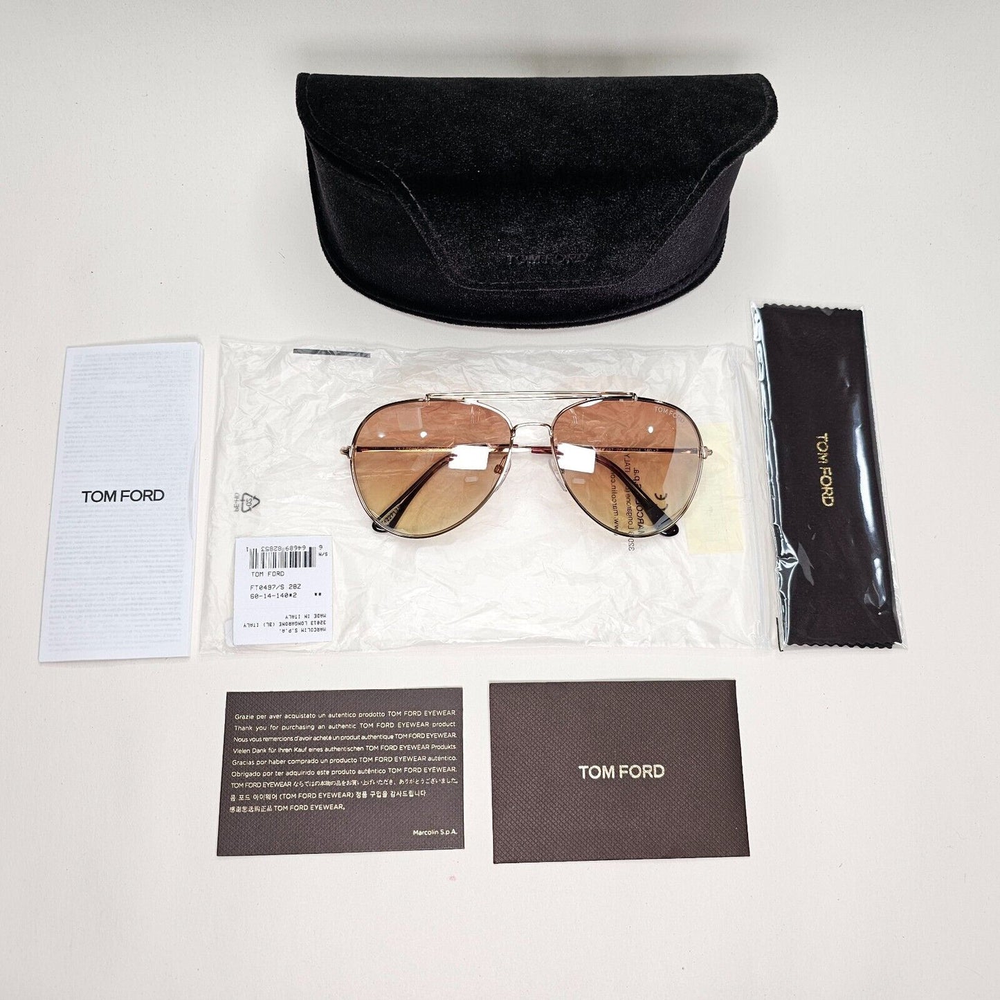 Tom Ford Sunglasses Indiana Gold Brown Gradient Metal Pilot FT0497 TF 497 28Z