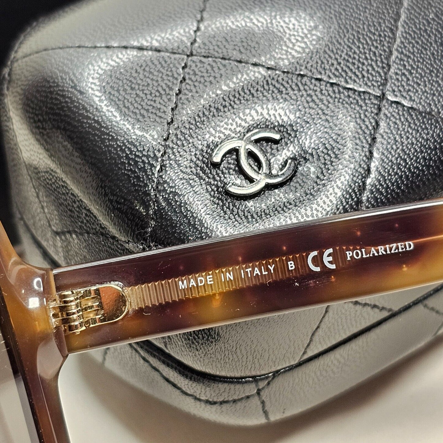 Chanel Sunglasses Polarized Gold Letters Brown Tortoise Square 5408 c.1662/83