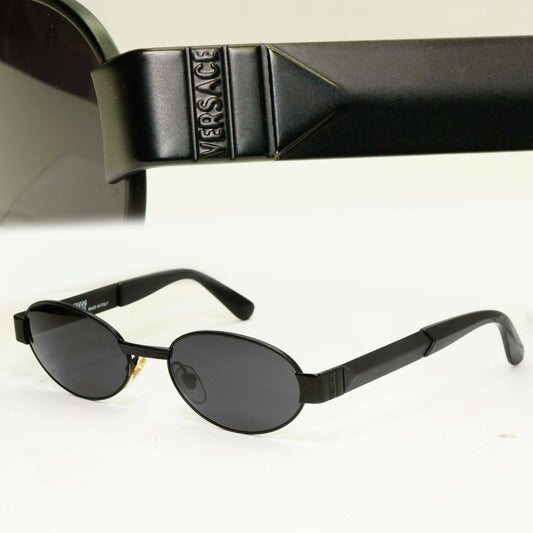 Gianni Versace 1996 Vintage Unisex Black Oval Metal Sunglasses MOD S30 COL 028