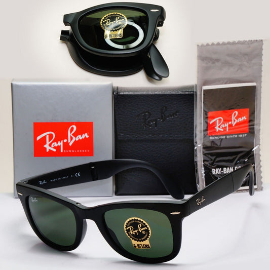 Ray-Ban Sunglasses Folding Wayfarer Black Matte Green G15 RB 4105 601-S 50mm