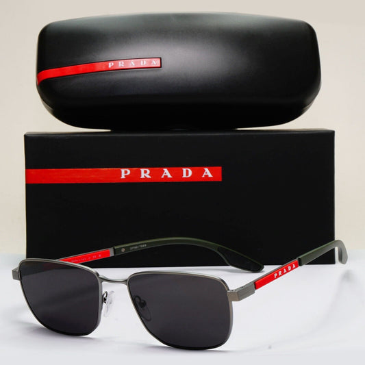 Prada Sunglasses Gunmetal Black Green Square PS50OV VPS 50O 7CQ-1O1 55mm