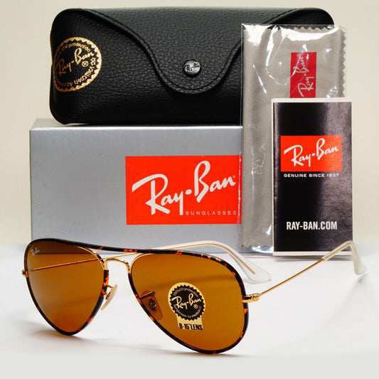 Ray-Ban Sunglasses Aviator Full Color Gold Brown Tortoise RB 3025-J-M 001 58mm