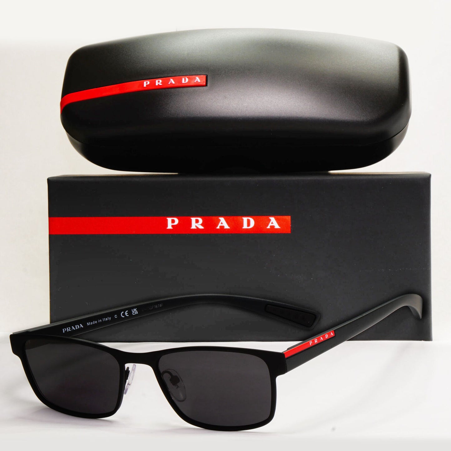 Prada Sunglasses Black Rectangle Square Rubber PS50GV VPS 50G DG0-1O1 53mm