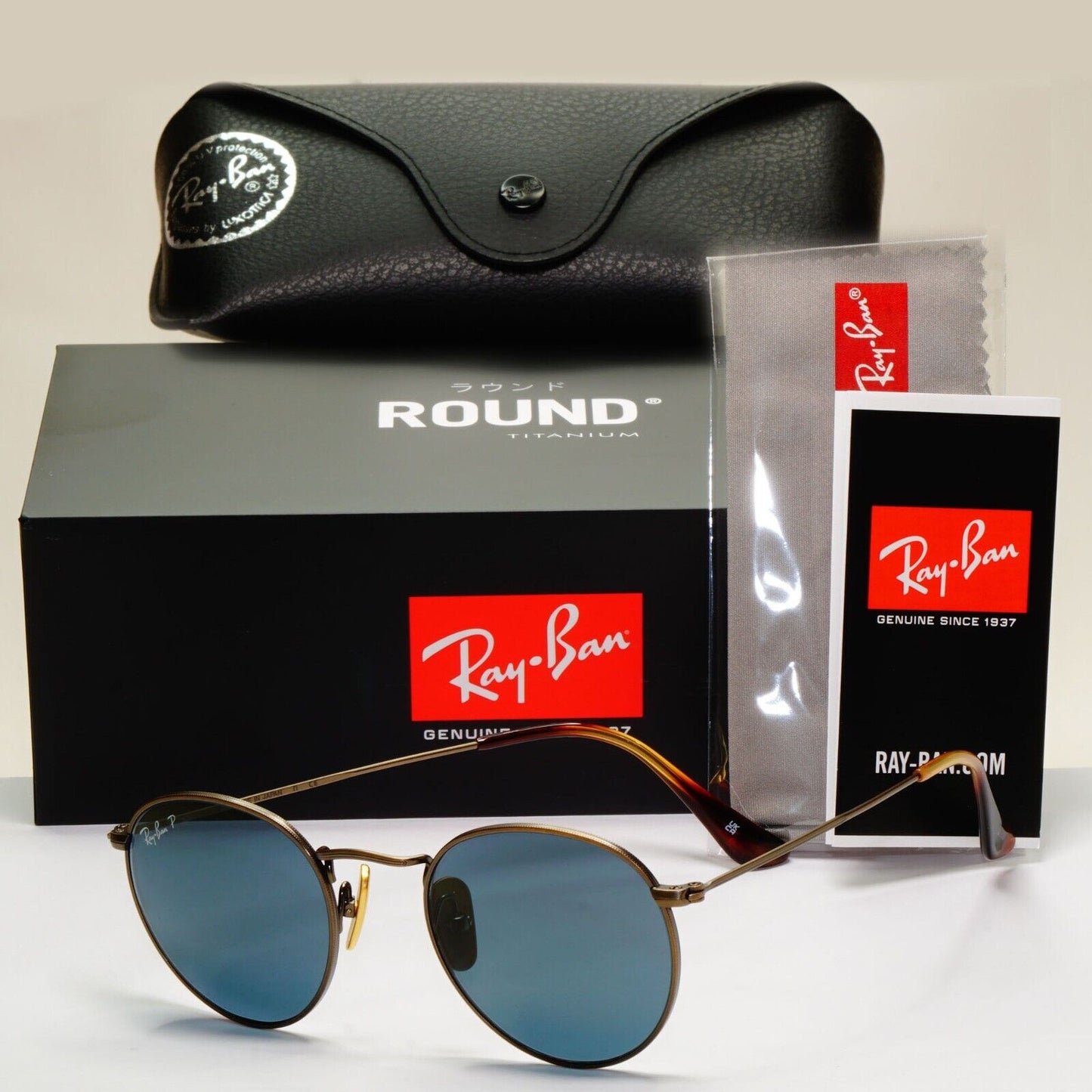 Ray-Ban Sunglasses Round Titanium Polarised Bronze Blue RB 8247 9207/T0 47mm