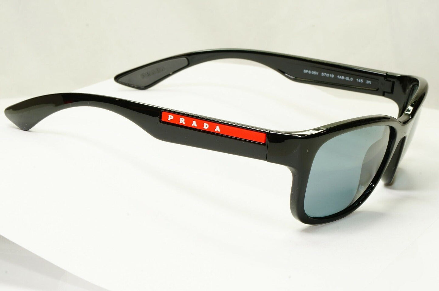 Prada Sunglasses Black Ice Grey Mirror Mens SPS 05V 1AB-5L0 Red Stripe Sport