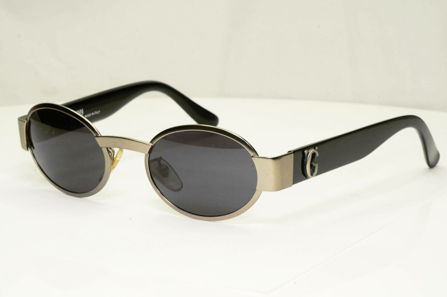 Gianni Versace 1996 Vintage Silver Black GV Metal Sunglasses MOD S48 COL 948