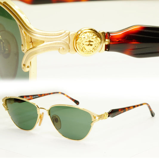 Gianni Versace 1995 Vintage Gold Medusa Green Brown Sunglasses MOD G35 COL 03L B