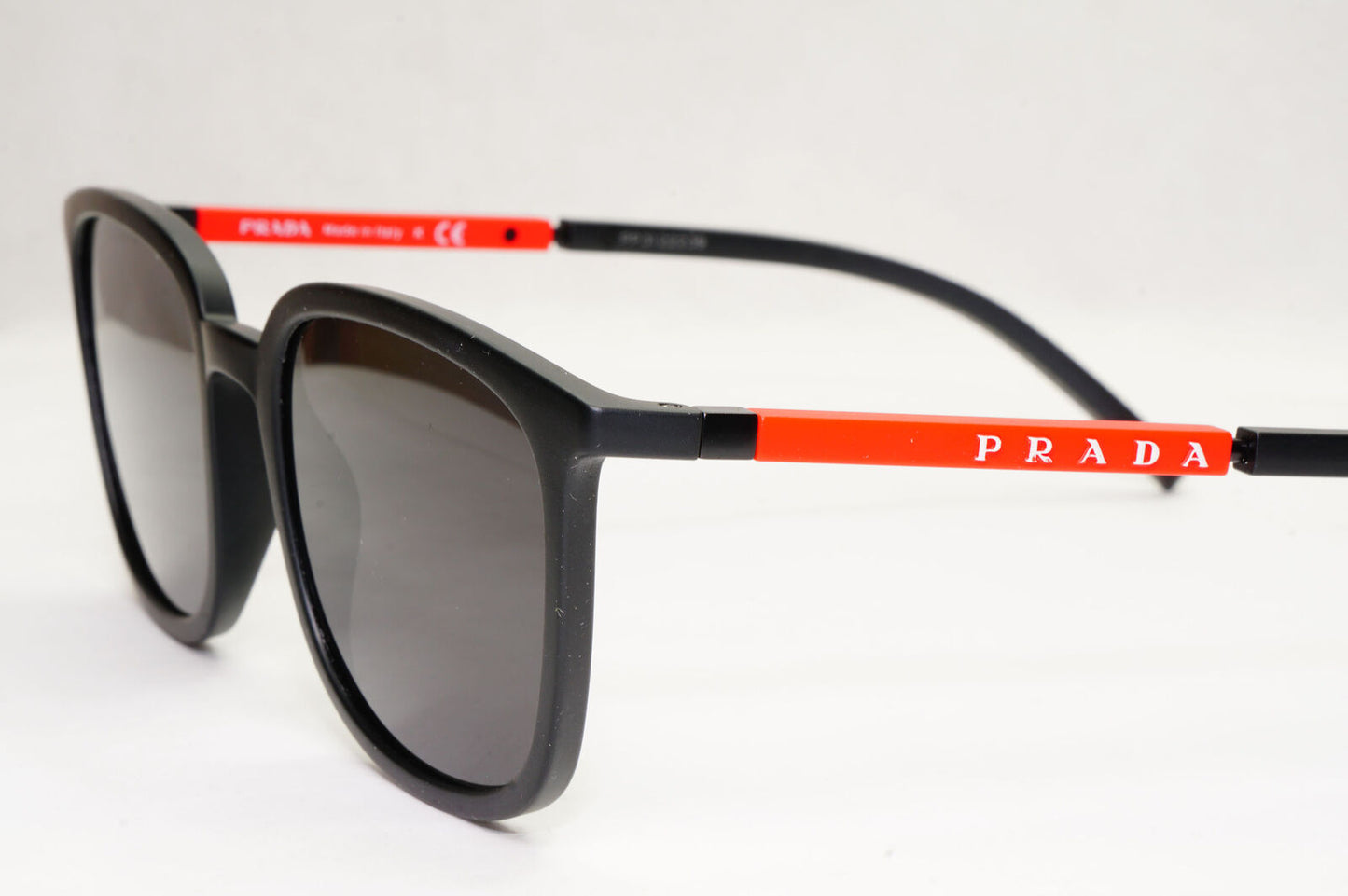 Prada Sunglasses Black Matte Red Stripe Square PS05NV VPS 05N 1AB-1O1 54mm