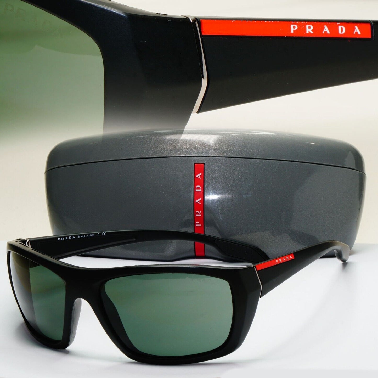 Prada Sunglasses 2008 Vintage Wrap Black Green PS01OS SPS 01O 1BO-3O1 120824