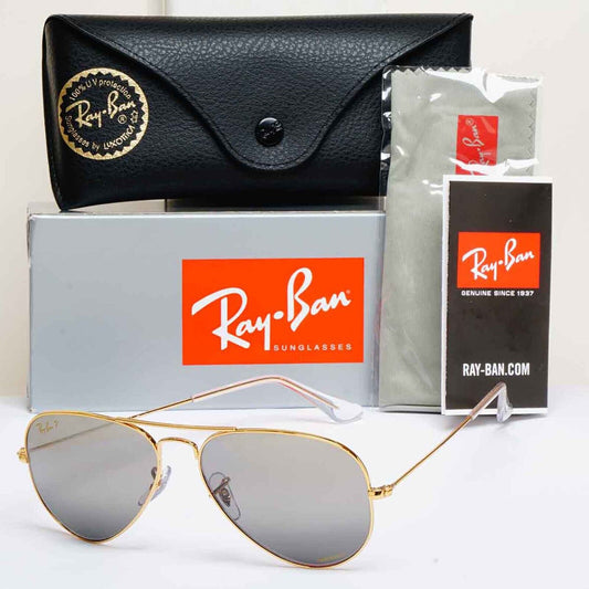 Ray-Ban Sunglasses Aviator Polarised Chromance Gold Silver RB 3025 9196/G3 55mm