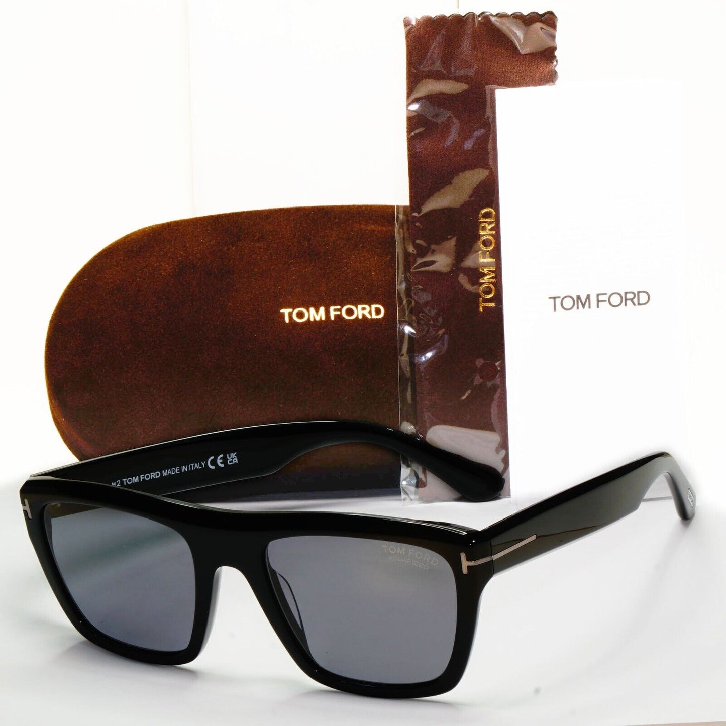 Tom Ford Sunglasses Black Polarised Square Alberto FT1077-N TF 1077-N 01D 55mm