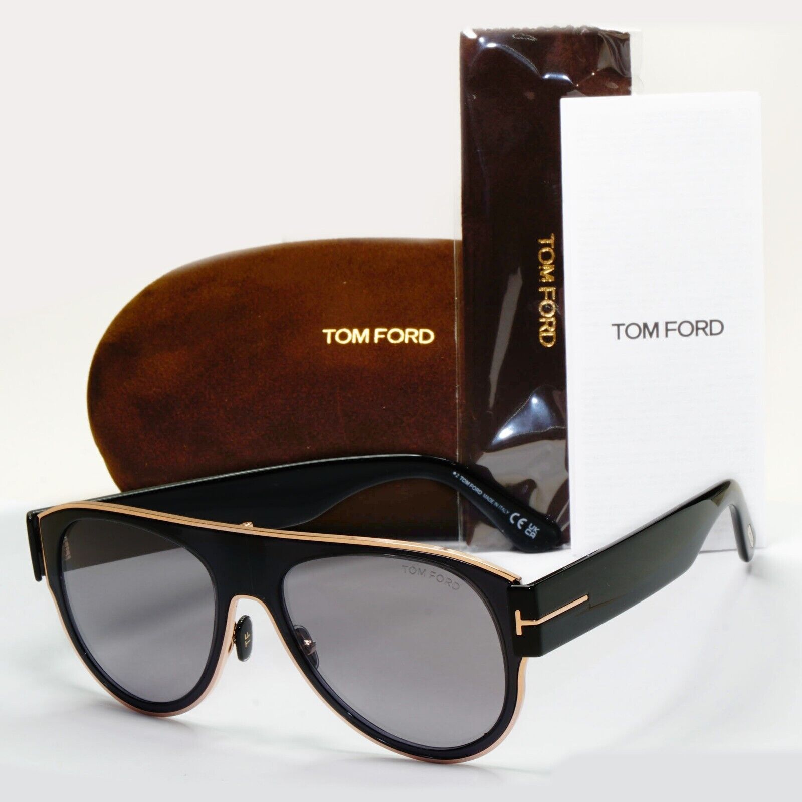 Tom Ford Sunglasses Black Glossy Gold Square Lyle-02 FT1074 TF 1074 01C 58mm