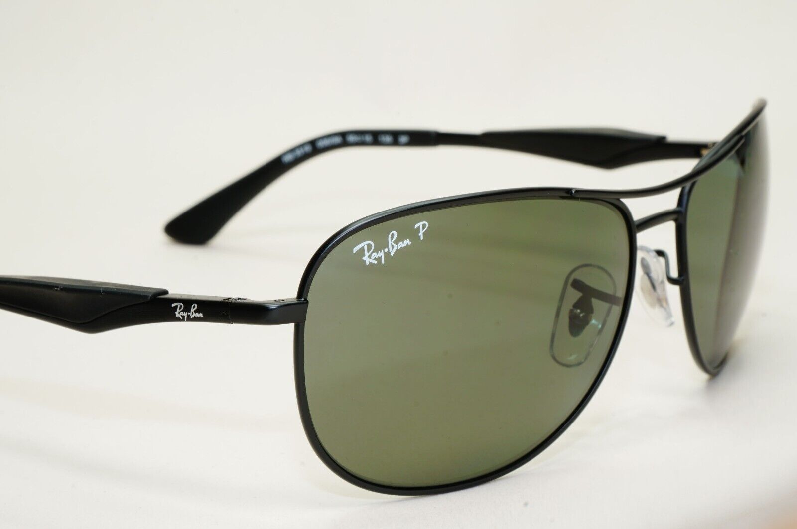 Ray-Ban Sunglasses Polarized Black Green Metal Pilot Wrap RB 3519 006/9A 59mm