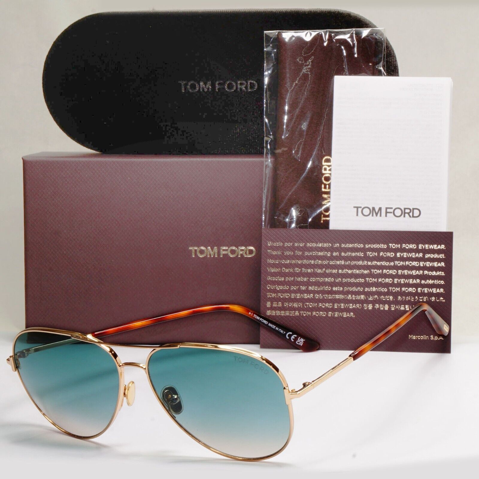 Tom Ford Sunglasses Clark Gold Pilot Blue Green Gradient FT0823 TF 823 28P [A]