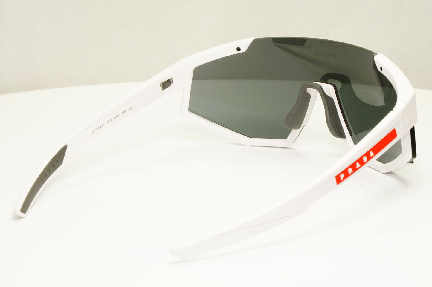 Prada Shield Black Sunglasses White Visor Red Stripe Mens SPS 04W TWK-06F PS04WS