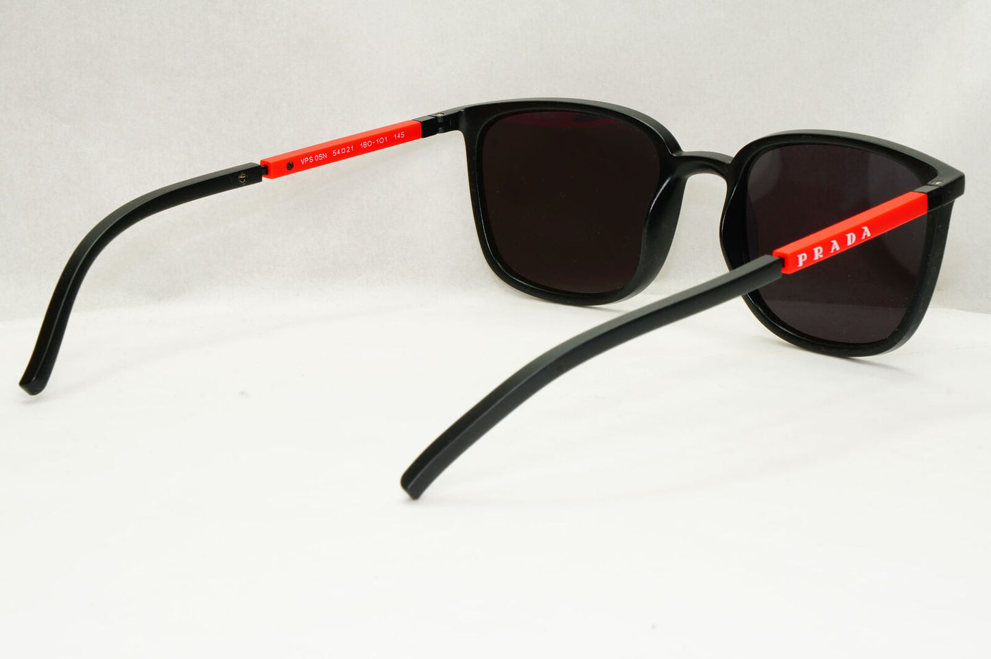 Prada Sunglasses Black Rubber Square Red Stripe PS05NV VPS 05N 1BO-1O1 54mm