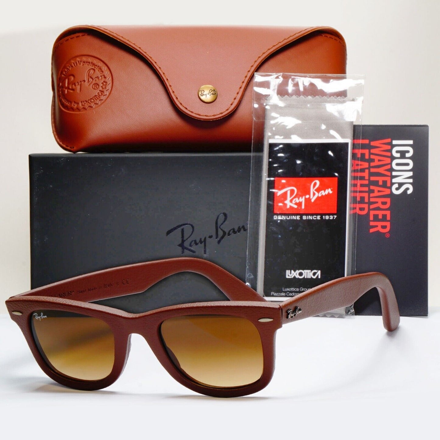 Ray-Ban Sunglasses Leather Wayfarer Year 2013 Rare Brown RB 2140-Q-M 1169/85