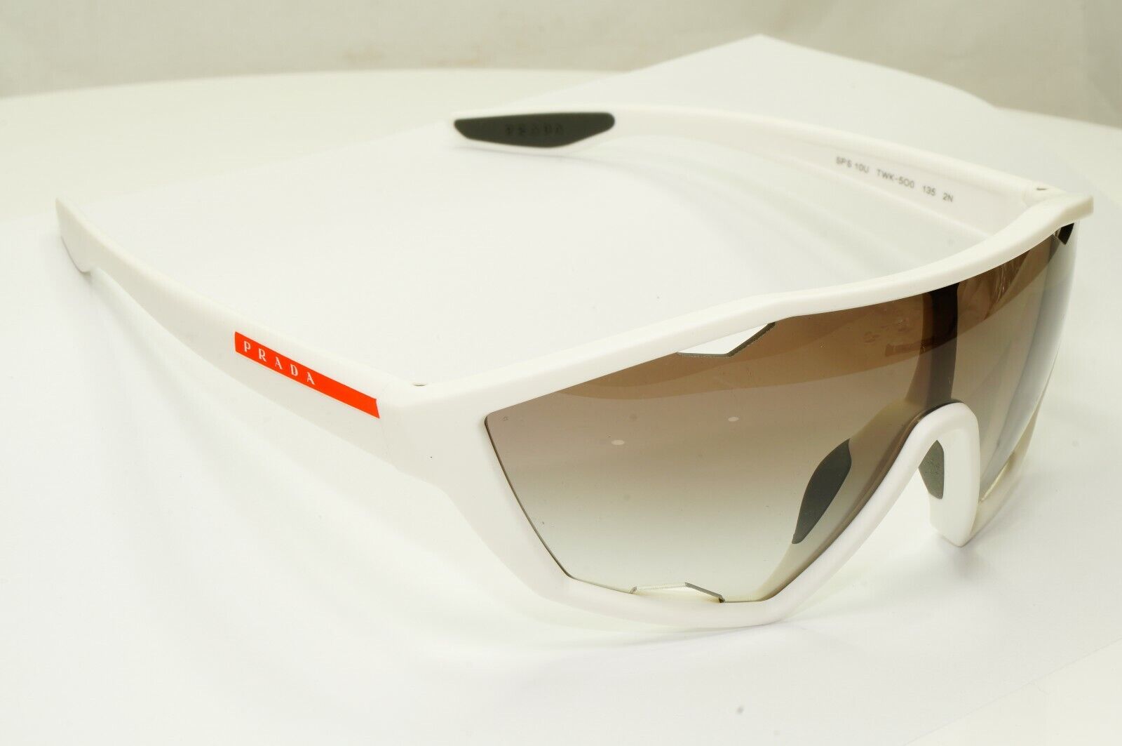 Prada Shield White Sunglasses White Brown Gradient Visor Cycling SPS 10U TWK-5O0