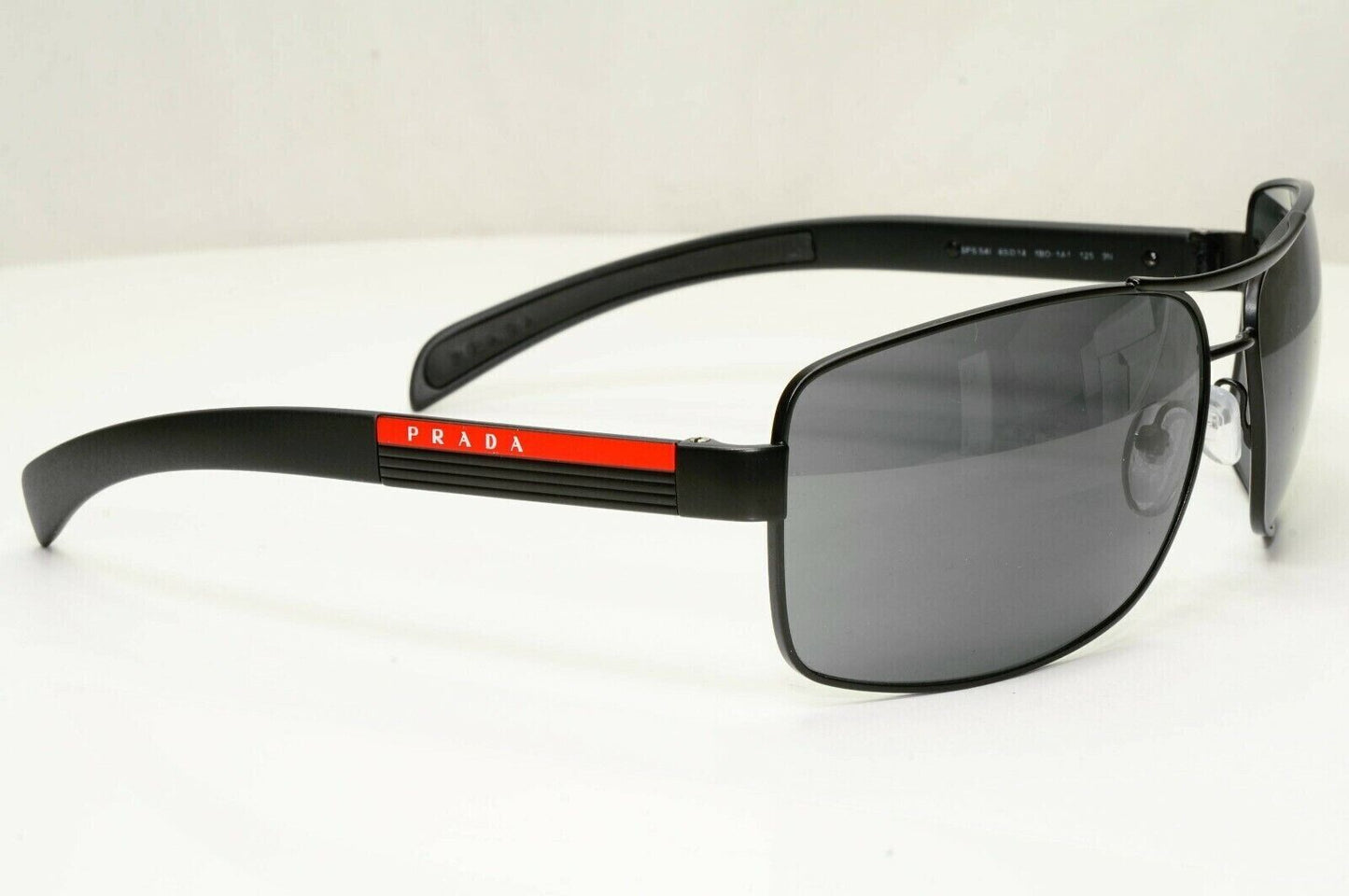 Prada Sunglasses Black Square Square Metal Sport Red Stripe SPS 54I 1BO-1A1 [A]