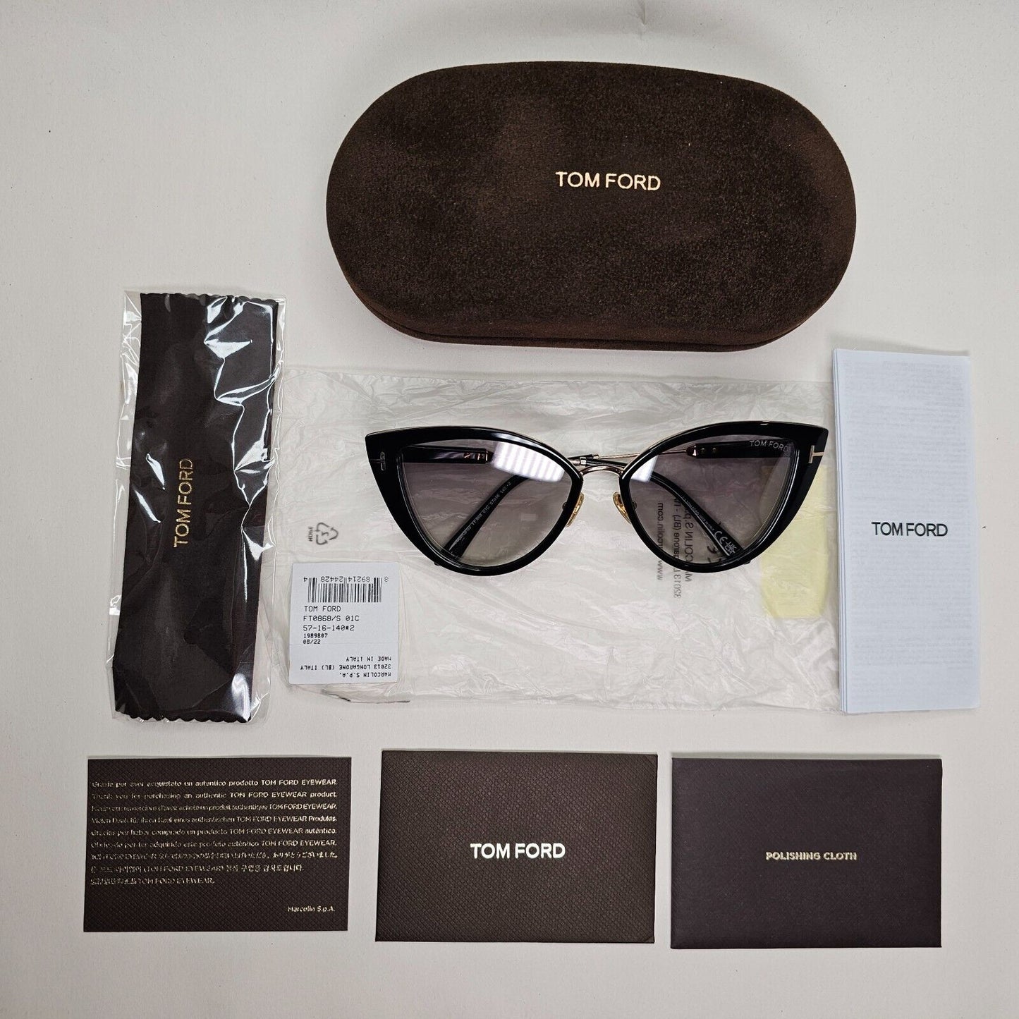 Tom Ford Sunglasses Anjelica-02 Black Gold Grey Cat Eye FT0868 TF 868 01C 57mm