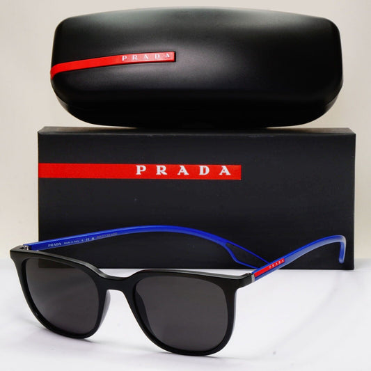 Prada Sunglasses Black Blue Matte Square Linea Rossa PS01OV VPS 01O 16G-1O1 50mm