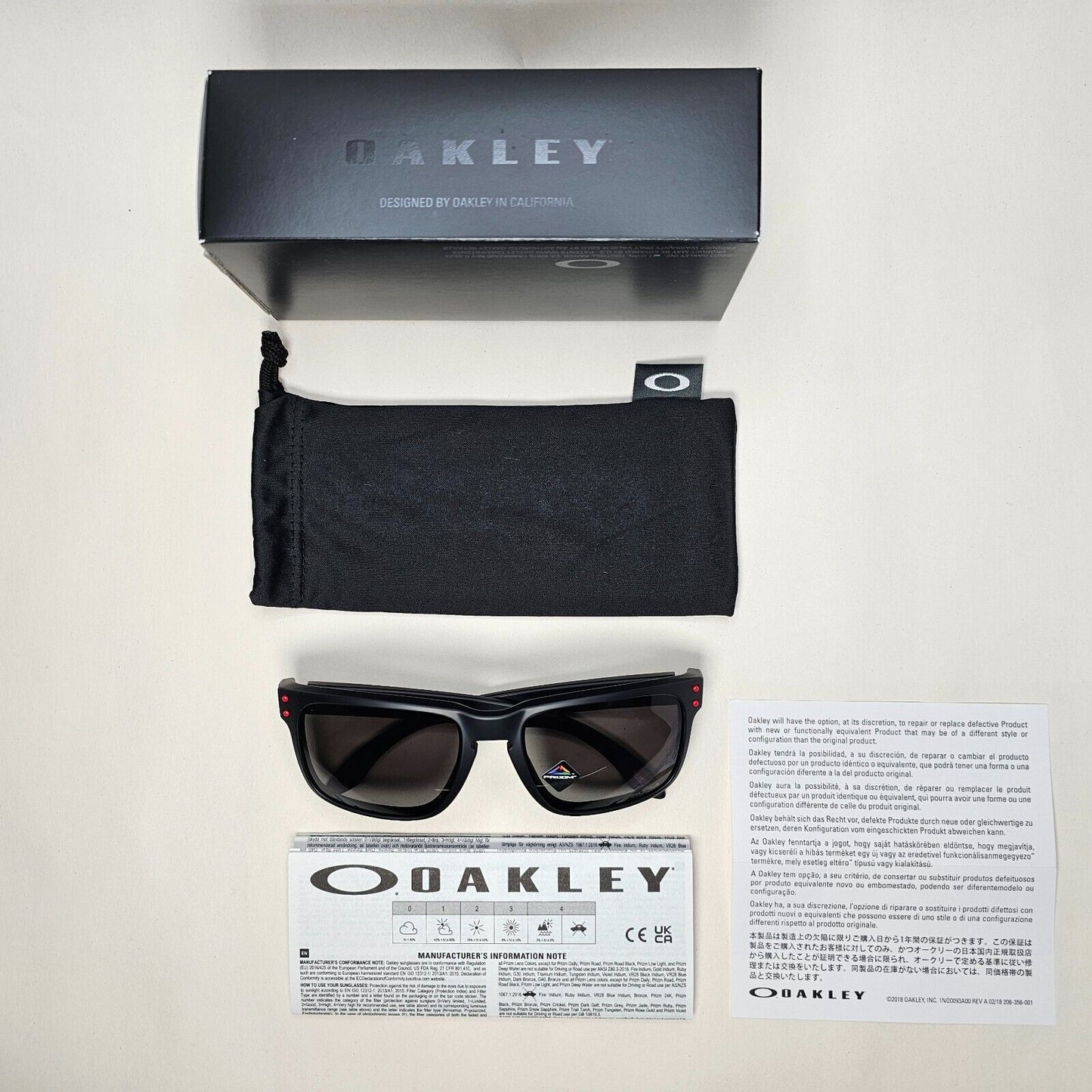 Oakley Sunglasses Holbrook Black Matte Grey Prizm Square Red OO 9102 U2 57mm