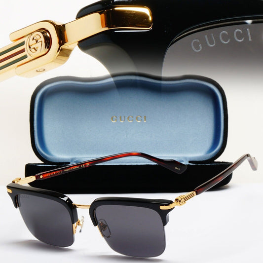 Gucci Sunglasses Gold Black Semi Rimless Square GG1363S 001 XL 53mm Japan