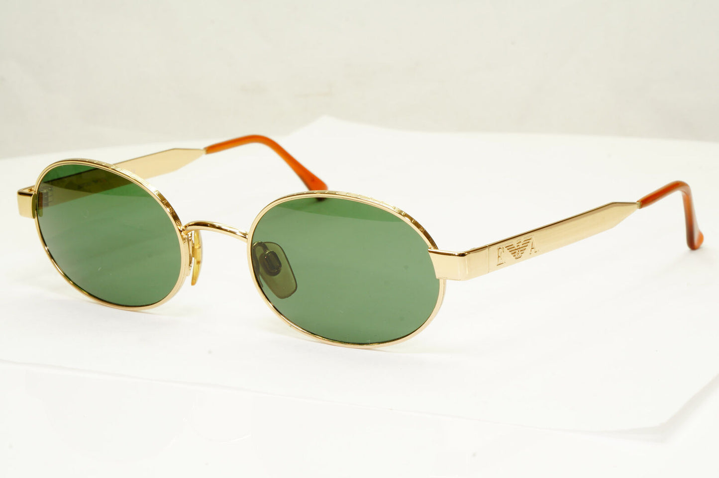 Emporio Armani 1997 Vintage Metal Sunglasses Green Oval Gold Eagle 066-S 743