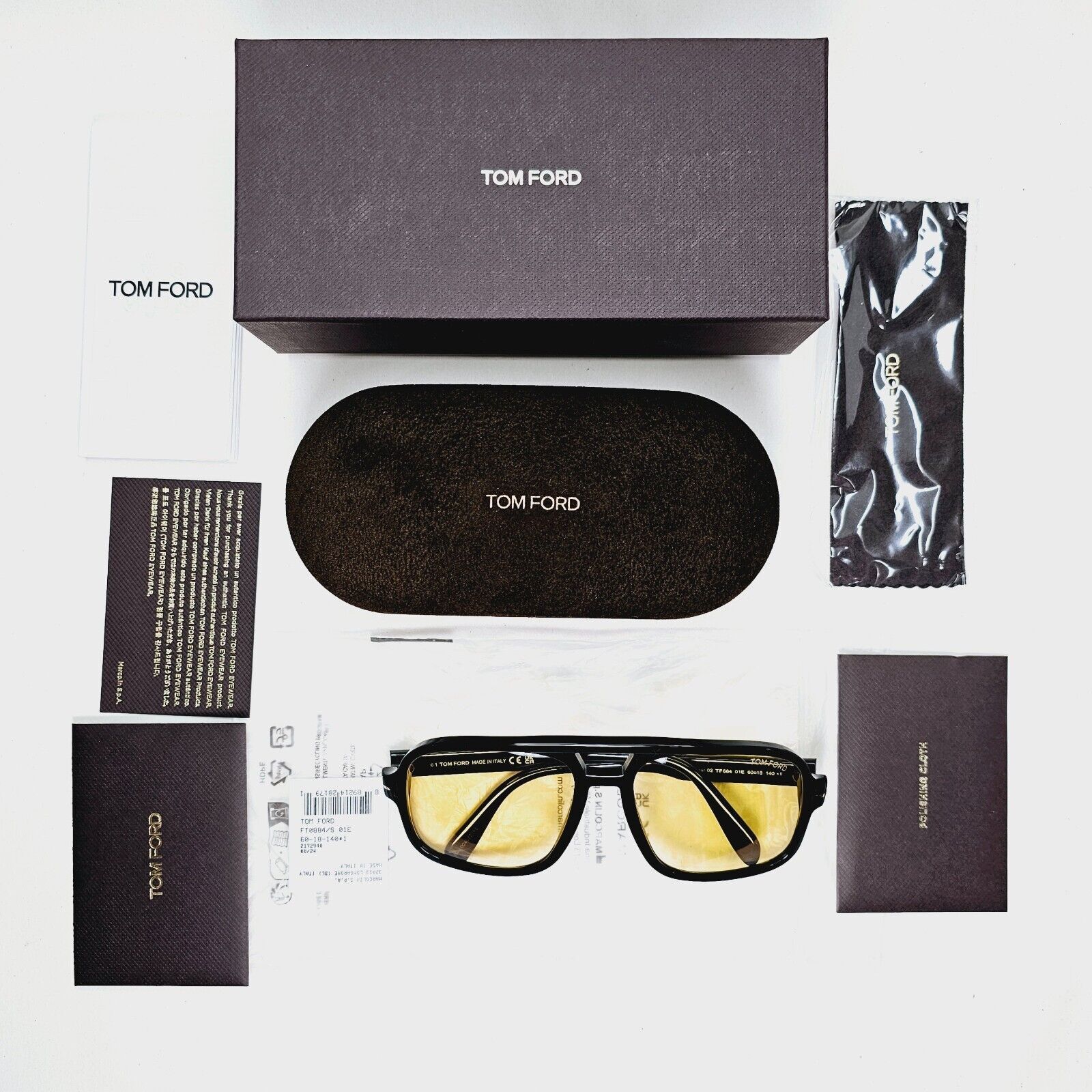 Tom Ford Sunglasses Falconer-02 Black Yellow Square Navigator TF 884 FT0884 01E