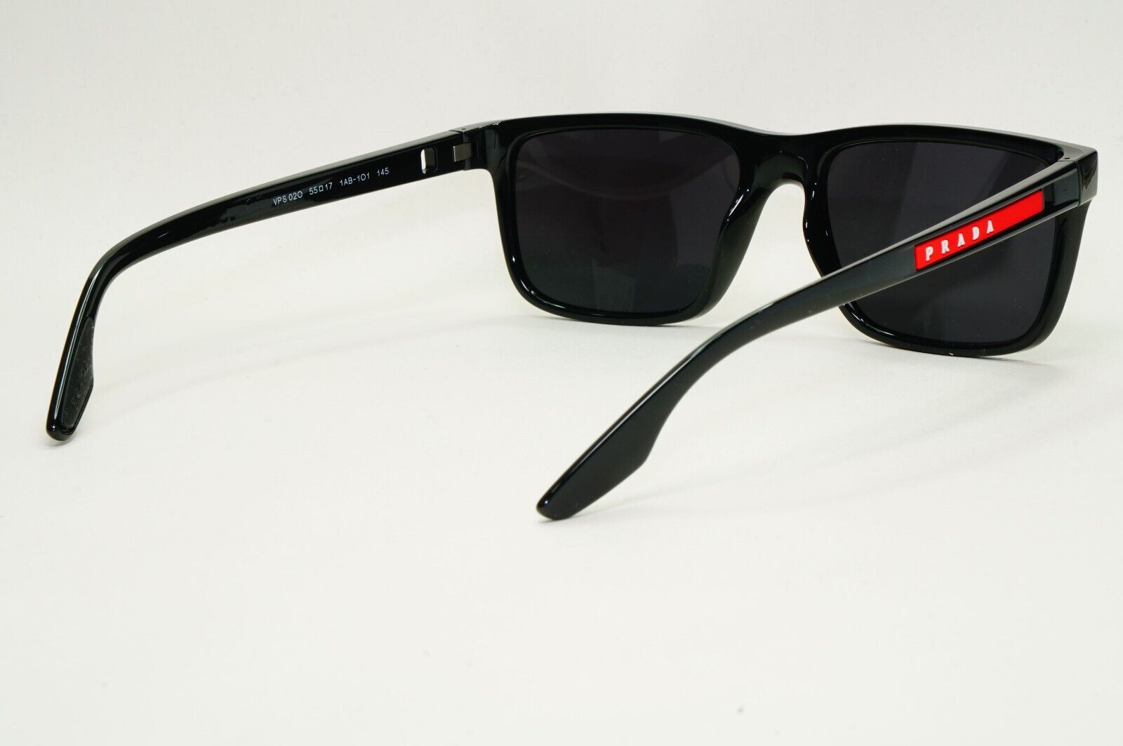 Prada Sunglasses Black Glossy Square Red Linea Rossa PS02OV VPS 02O 1AB-1O1 55mm