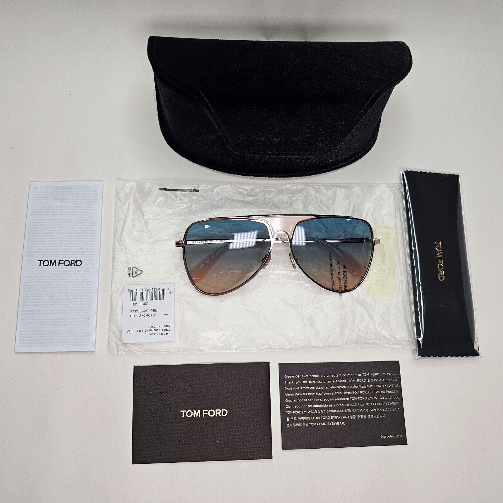 Tom Ford Sunglasses Ethan Gold Blue Gradient Pilot Metal FT0935 TF 935 28W 60mm