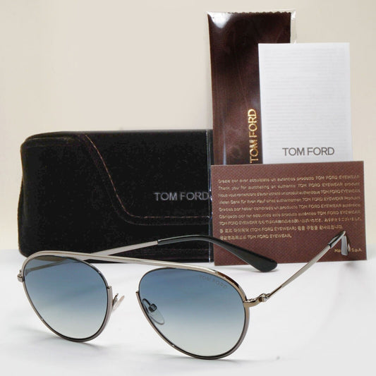 Tom Ford Sunglasses Keith-02 Shiny Gunmetal Blue Pilot FT0599 TF 599 08W 55mm