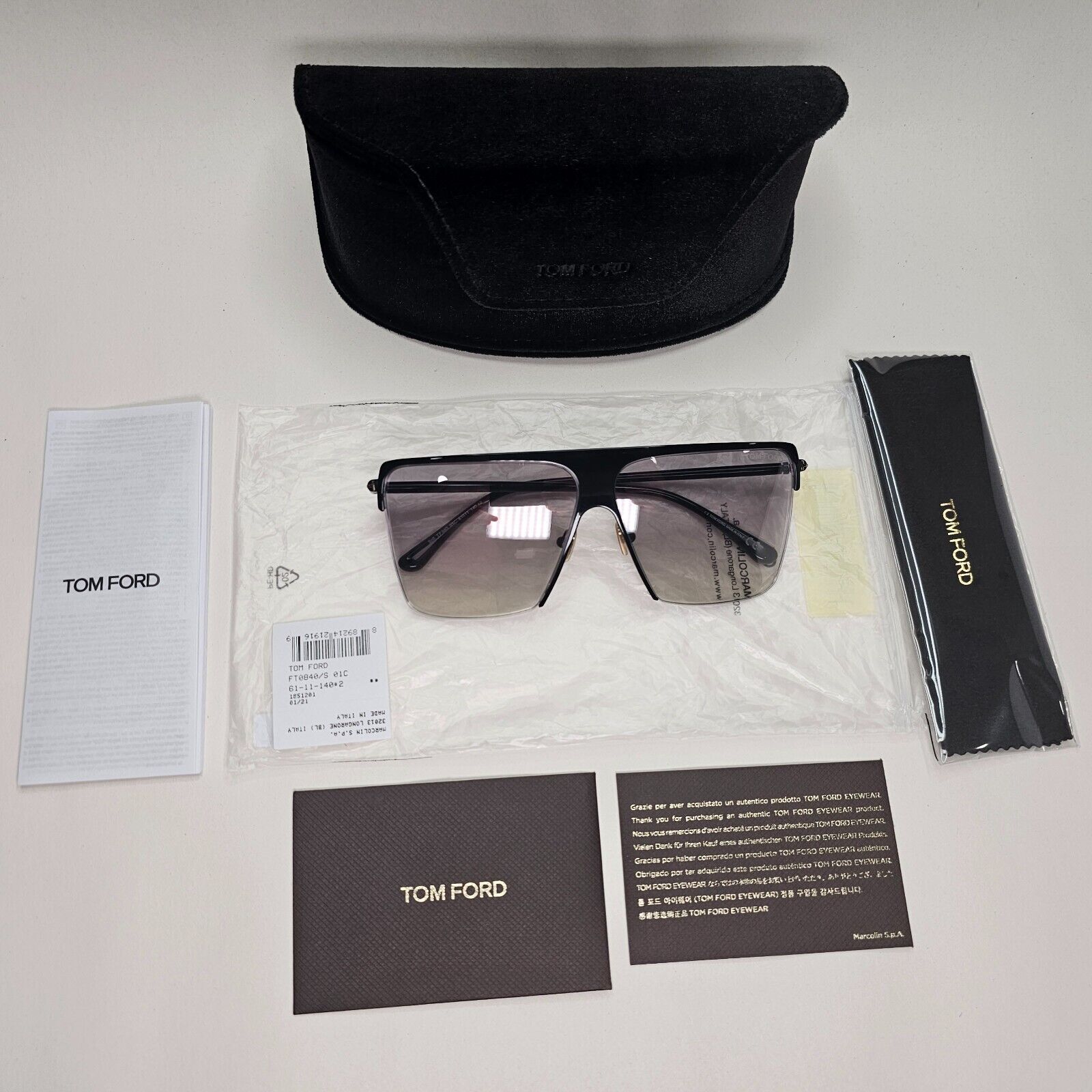 Tom Ford Sunglasses Sofi Black Grey Gradient Square FT0840 TF 840 01C 61mm