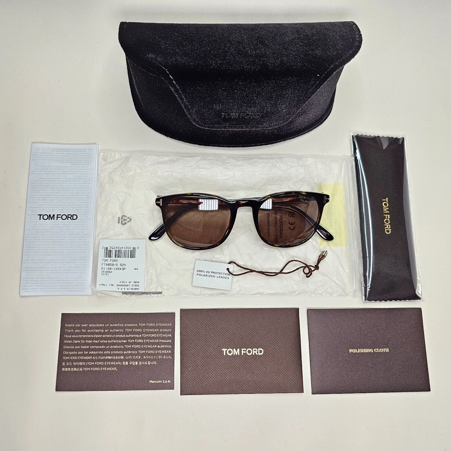 Tom Ford Sunglasses Ansel Polarised Brown Tortoise Square FT0858 TF 858 52H 51mm