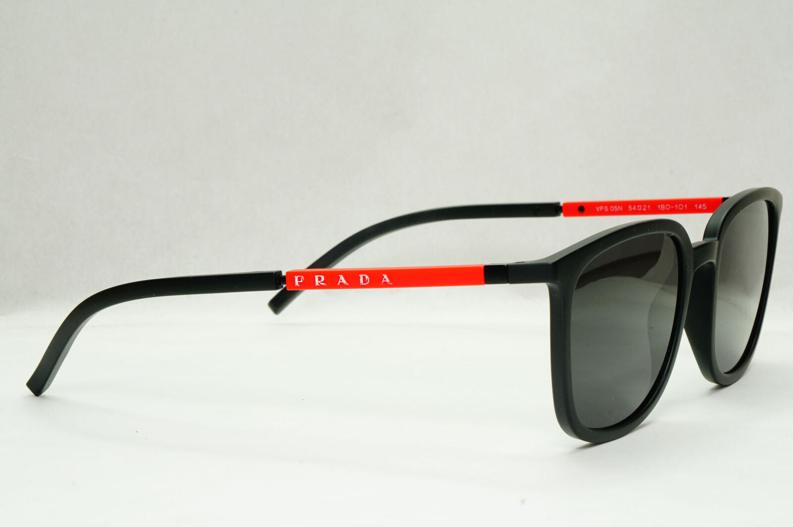 Prada Sunglasses Black Matte Red Stripe Square PS05NV VPS 05N 1AB-1O1 54mm