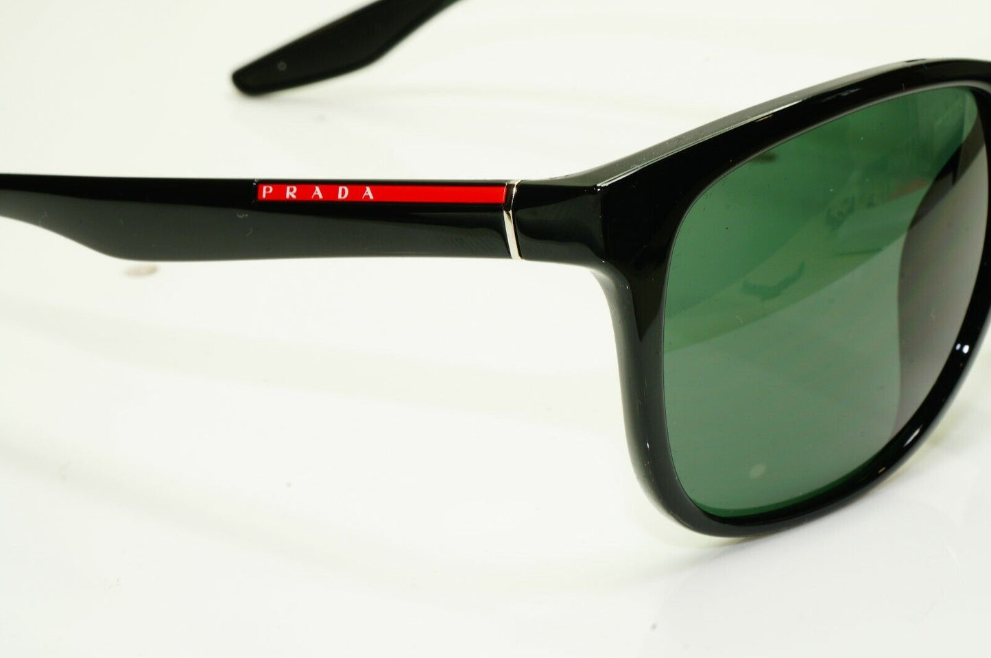 Authentic Prada Mens Glossy Black Green Square Sunglasses SPS 03O F 1AB-3O1