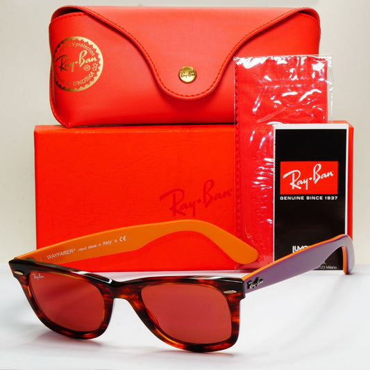 Ray-Ban Sunglasses Wayfarer Brown Havana Purple Dark Red Mirror RB 2140 1177/2K