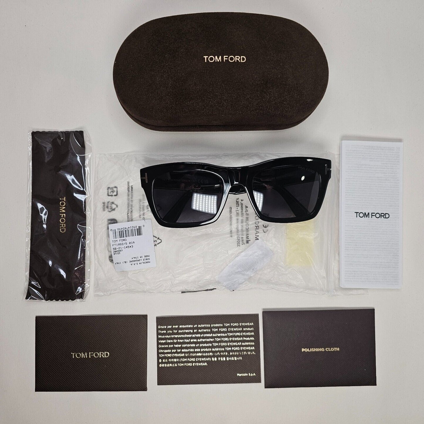 Tom Ford Sunglasses Black Glossy Square Gold Nico FT1062 TF 1062 01A 56mm