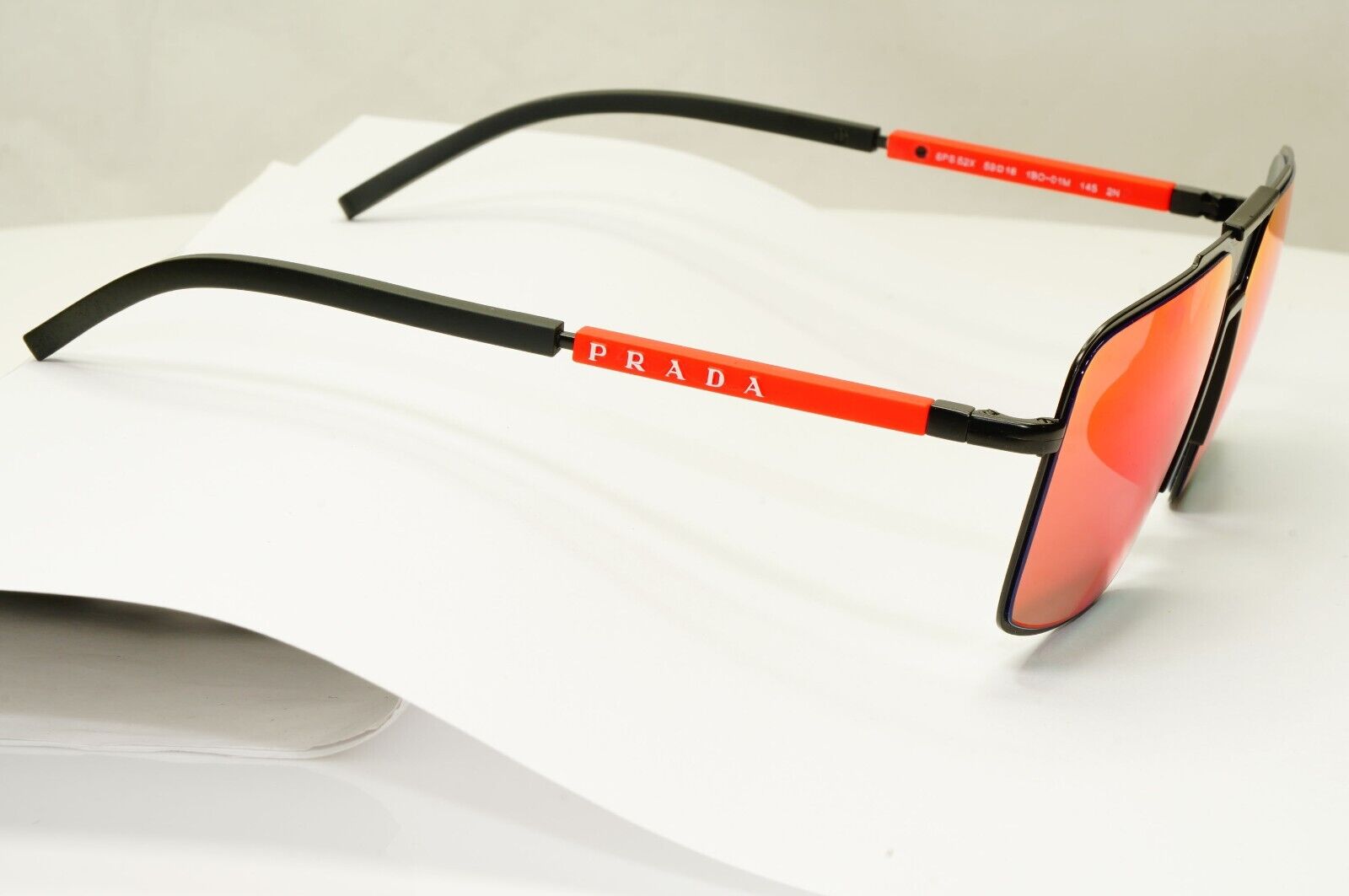 Prada Black Sunglasses Red Grey Mirror Square Chameleon Tint SPS 52X 1BO-01M [A]