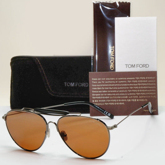 Tom Ford Sunglasses Raphael-02 Shiny Gunmetal Brown Pilot FT0995 TF 995 08E 59mm