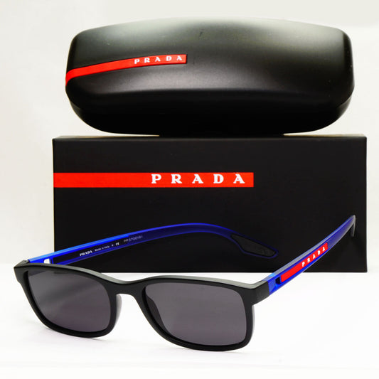 Prada Sunglasses Black Blue Square Rectangle PS09OV VPS 09O 15C-1O1 55mm 080623