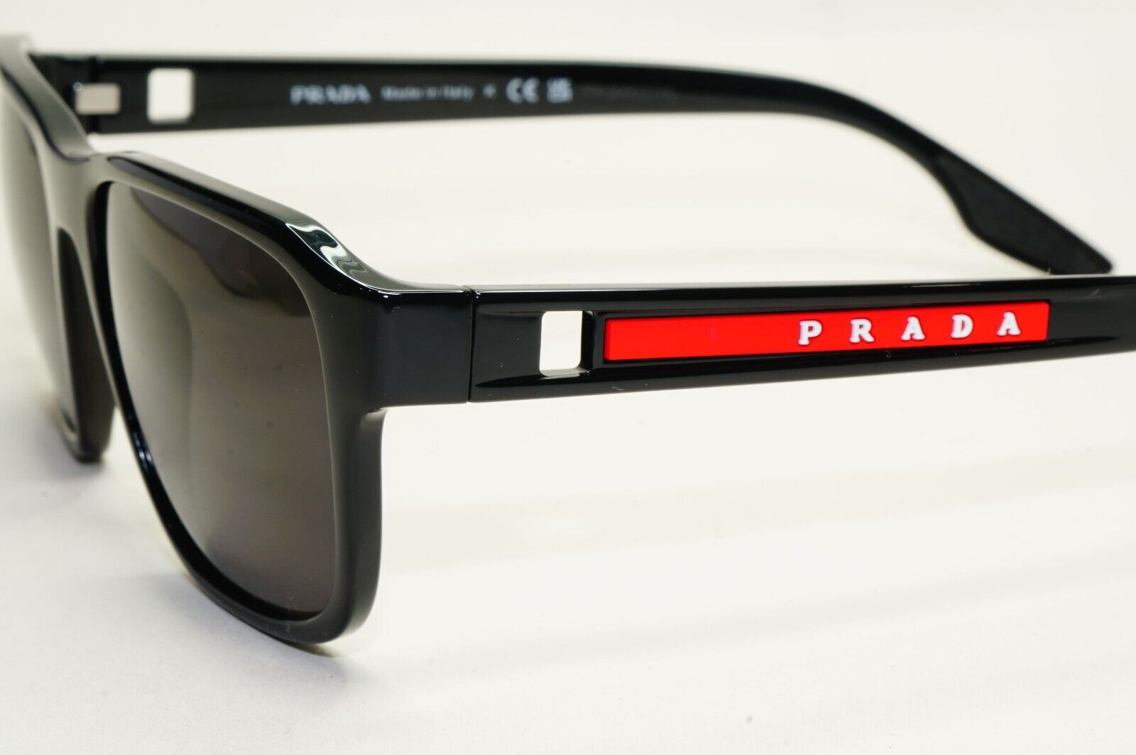 Prada Sunglasses Black Glossy Square Red Linea Rossa PS04NV VPS 04N 1AB-1O1 54mm