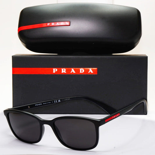 Prada Sunglasses Black Rubber Square Matte Rossa PS04IV VPS 04I DG0-1O1 53mm