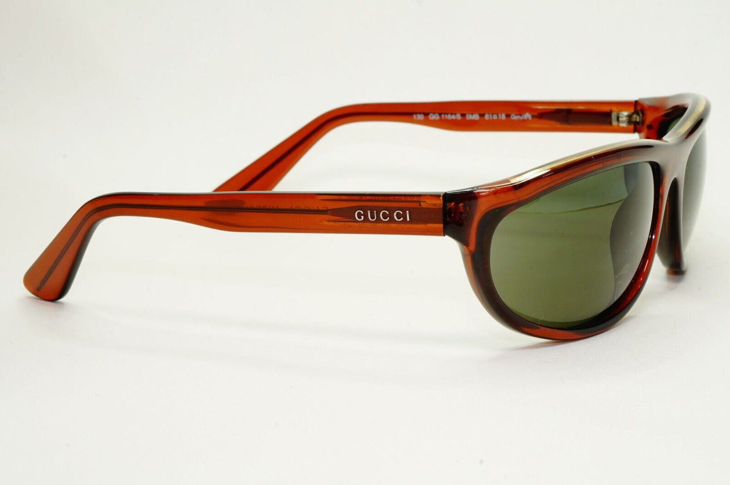 Gucci Sunglasses 1997 Vintage Glass Lens Brown Green Wrap GG 1164/S 5MB 050824