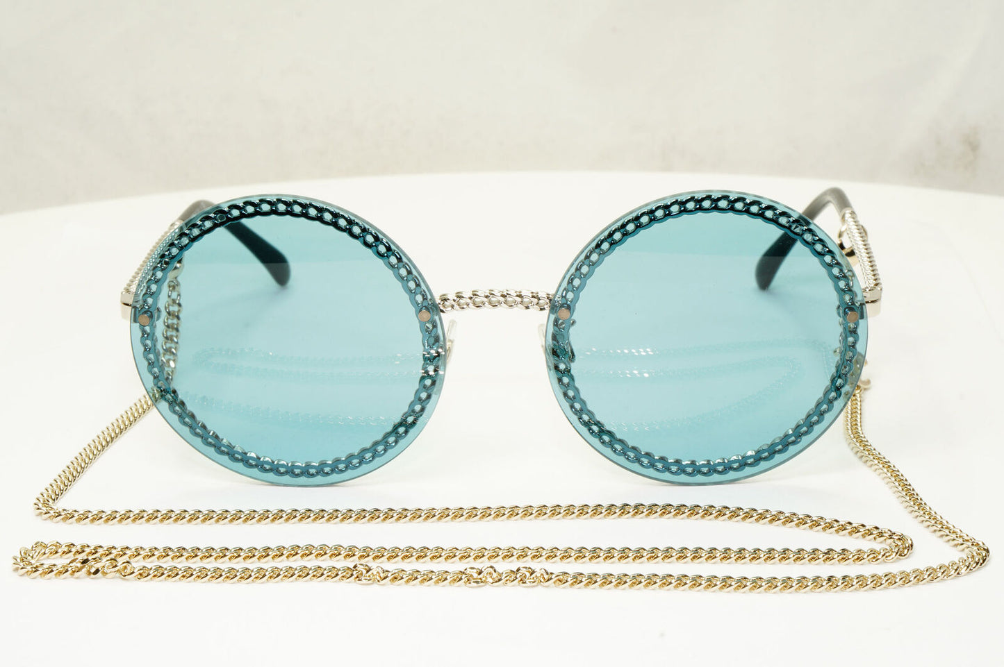 Chanel Chain Sunglasses Round Blue Year 2021 Silver Gold 4245 c.124/80 280323