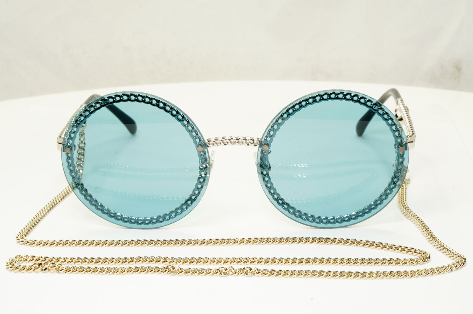 Chanel Chain Sunglasses Round Blue Year 2021 Silver Gold 4245 c.124/80 280323